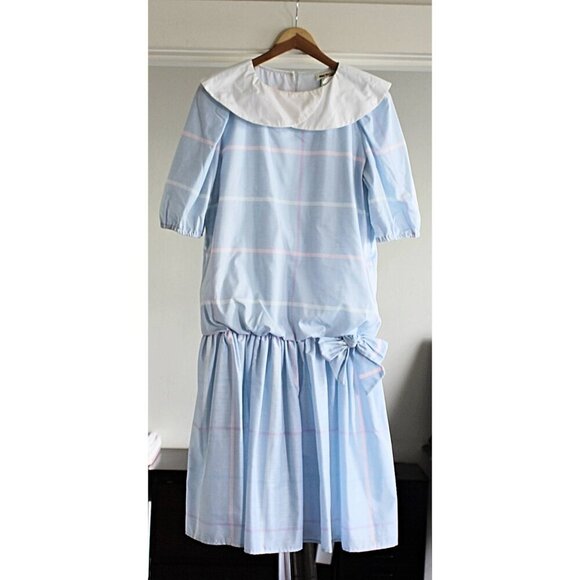 Vintage 80s You Babes II - Nostalgic Drop Waist Dress, Mission Collar, UNWORN - Picture 3 of 9